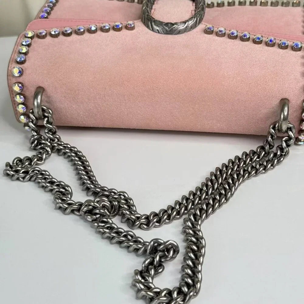 Gucci Pink Velvet Medium Dionysus Shoulder Bag with Crystal Embellishments - Picture 8 of 9